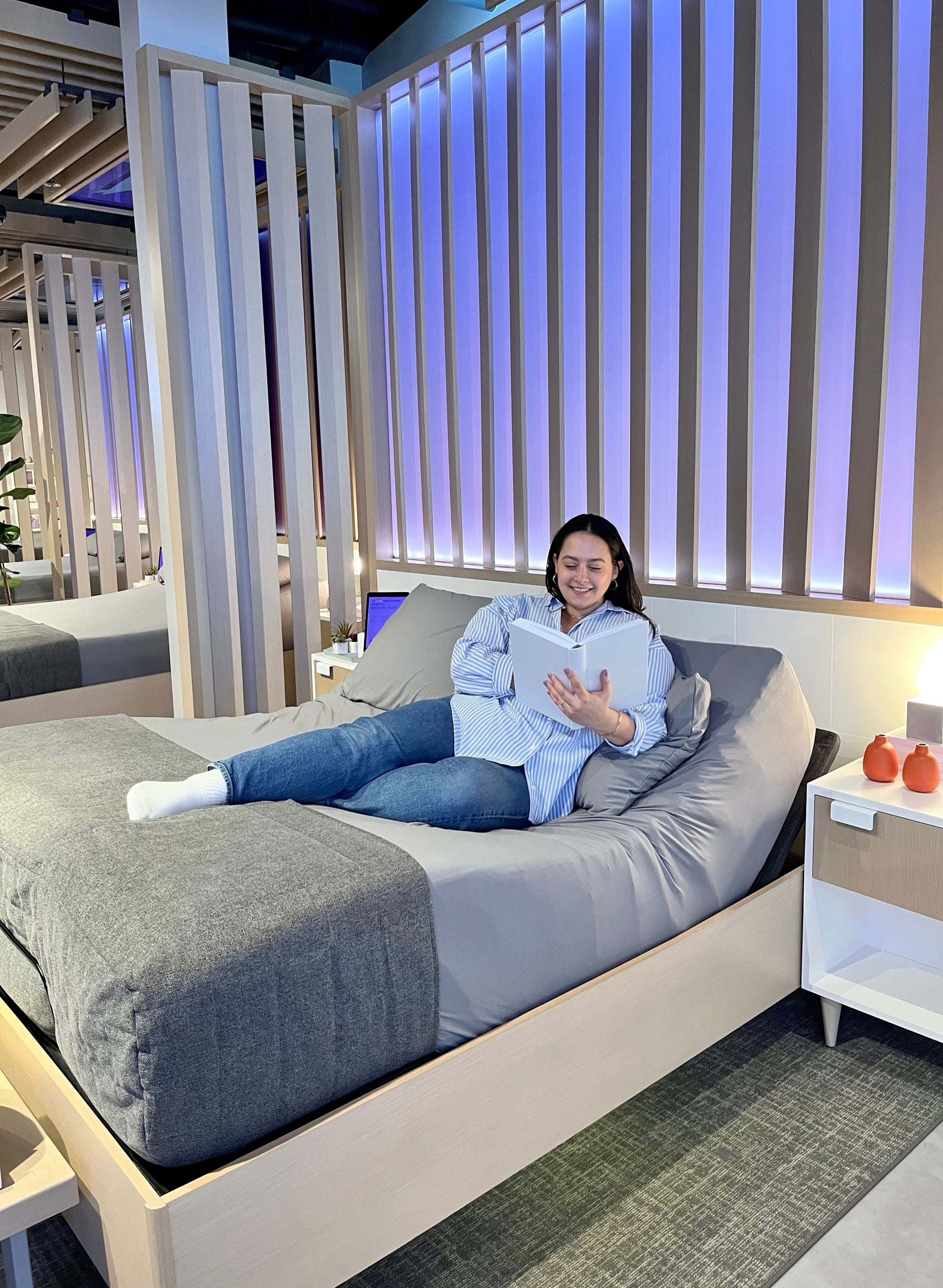 person testing a mattress