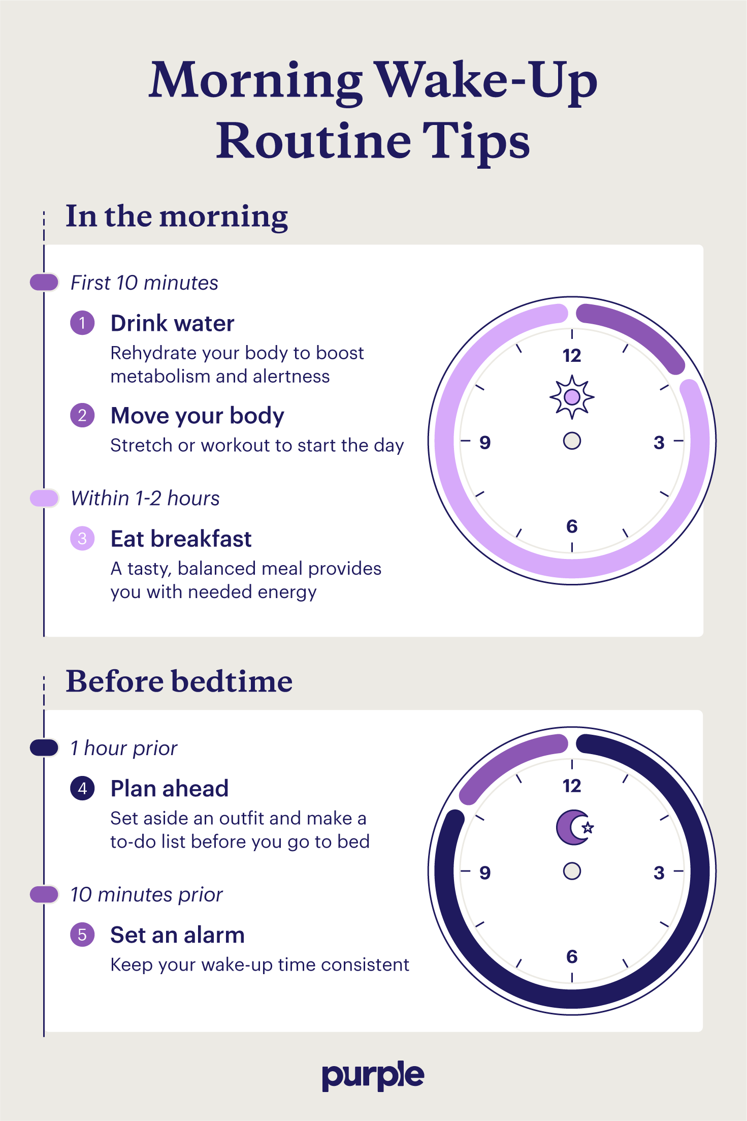 A list of five tips to setting a morning routine that helps you wake up.