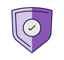 Illustrated icon of a shield with a check mark in the middle.