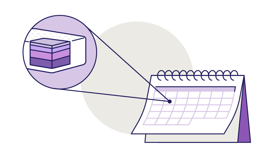 Illustration of a calendar with the second Monday of the month indicated for a mattress sale.