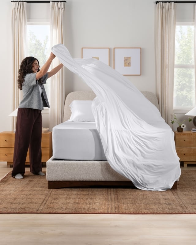 SS sheets white talent making bed
