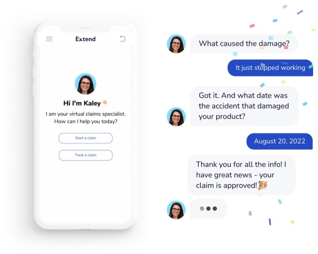 Cell phone with chat messages between customer and Extend customer service