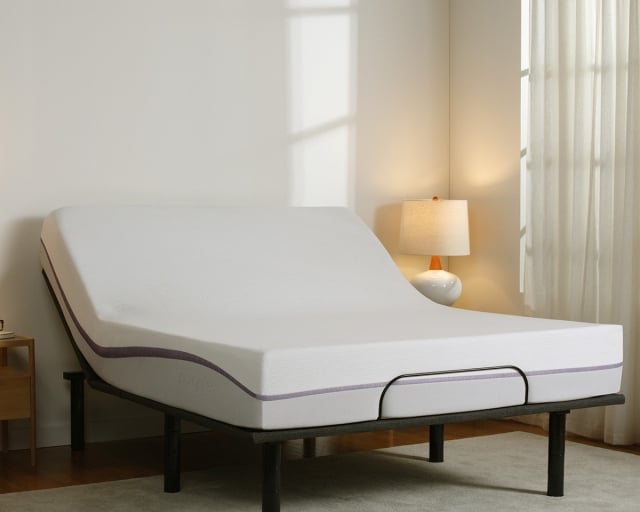 A Purple Plus mattress on a Purple Adjustable Base.