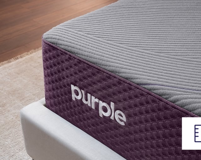 A corner of the RestorePremier Hybrid Mattress from Purple.