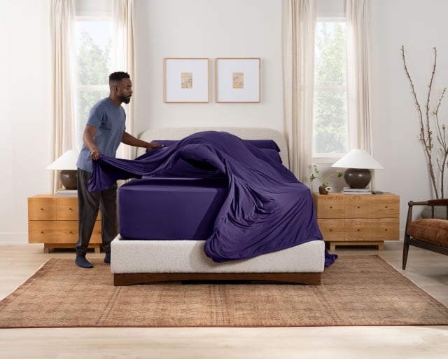 SS sheets deep purple talent making bed